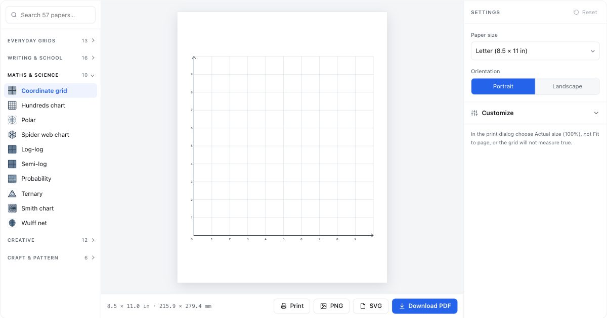 Coordinate Grid Quadrant 1 — Free Printable PDF