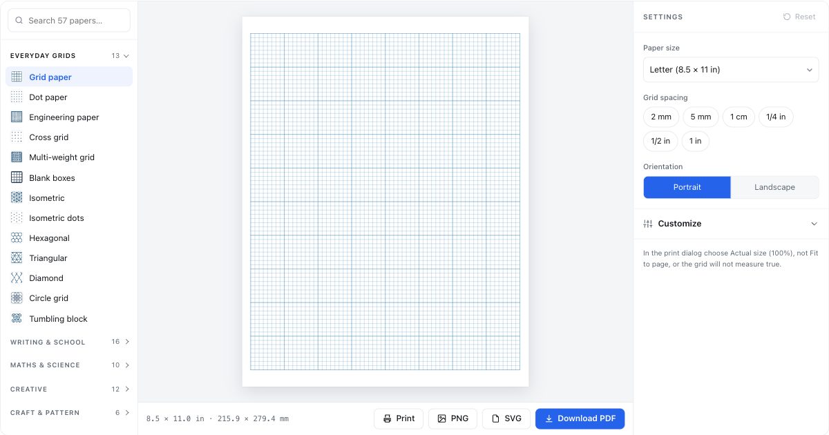 1/8 Inch Graph Paper — Free Printable PDF