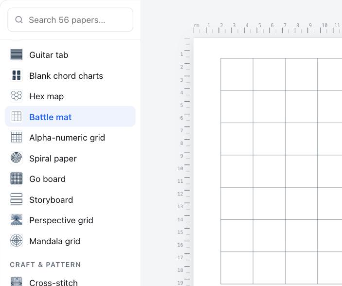 Grille de Battle Mat sélectionné dans la liste des types de papier