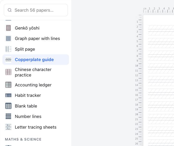 تحديد ورق تدريب خط كوبربليت في قائمة أنواع الورق