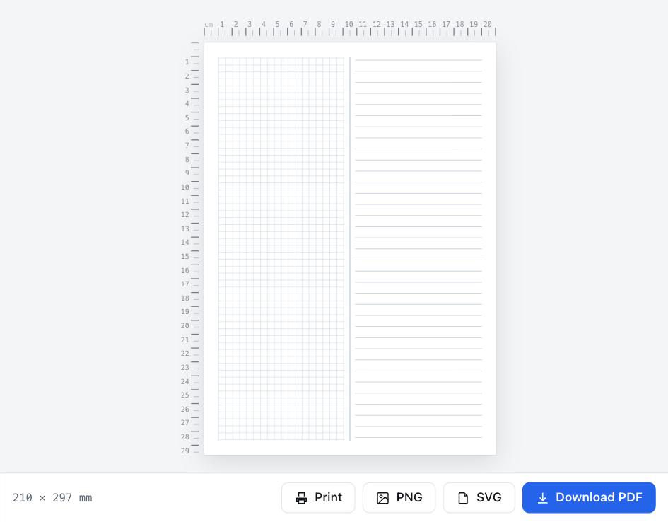 Anteprima di Foglio diviso per appunti con i pulsanti Scarica PDF e Stampa