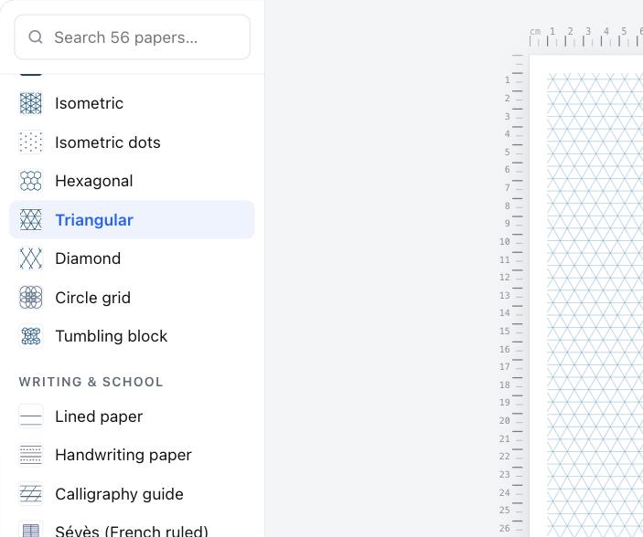 Kertas Grid Segitiga dipilih dalam daftar jenis kertas