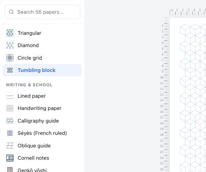 Tumbling-Blocks-Papier in der Liste der Papierarten ausgewählt